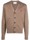 Heart A Logo V-neck Cardigan Brown - AMI - BALAAN 1