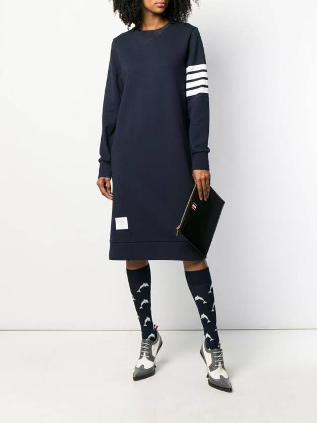 Classic Loopback 4-Bar Sweater Midi Dress Light Navy - THOM BROWNE - BALAAN 3