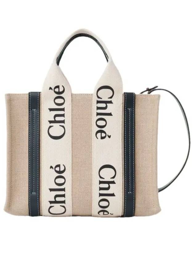 Woody Small Canvas Tote Bag Navy Beige - CHLOE - BALAAN 7