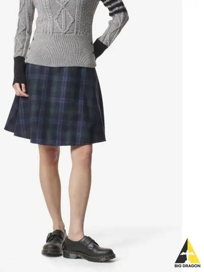 Tartan Flannel Side Tab A Line Skirt Blue - THOM BROWNE - BALAAN 2