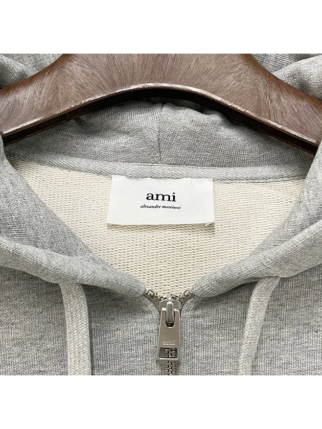 Ami De Coeur Embroid Logo Hoodie Zip-up Grey - AMI - BALAAN 6