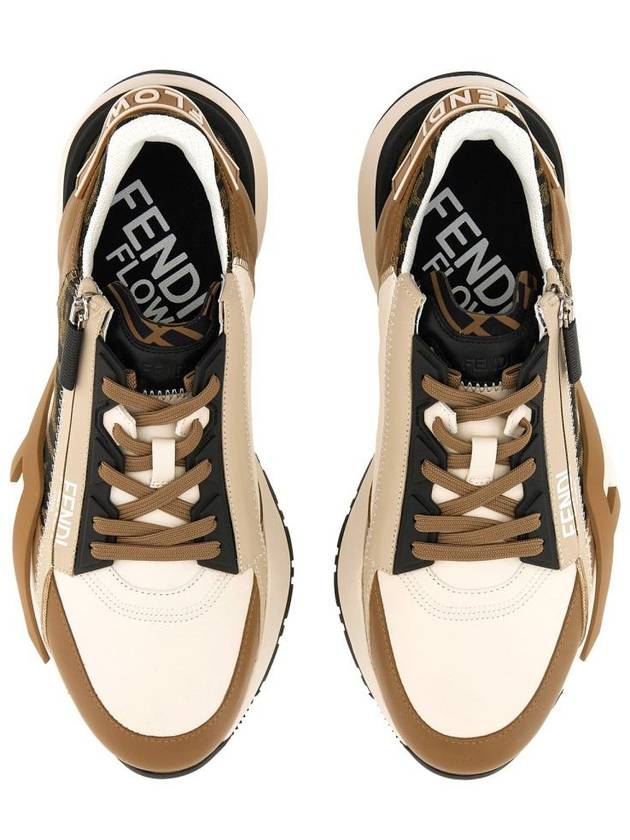 Flow FF Jacquard Leather Running Low Top Sneakers Brown - FENDI - BALAAN 3