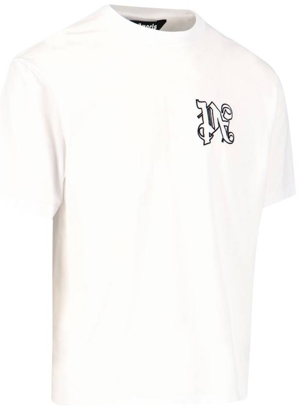 Men's Monogram Logo Print Short Sleeve T-Shirt White - PALM ANGELS - BALAAN 3