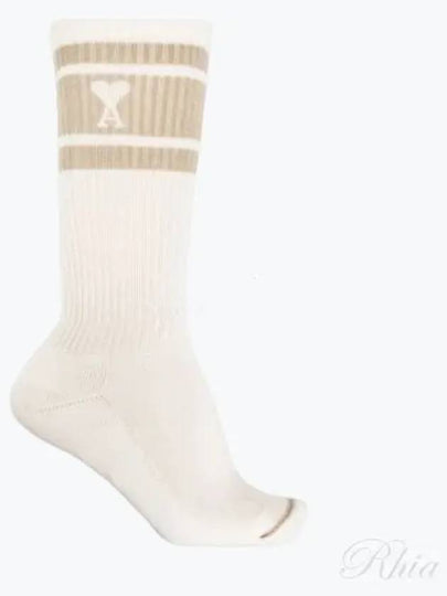 ADC Stripe Heart Logo Socks Beige - AMI - BALAAN 2