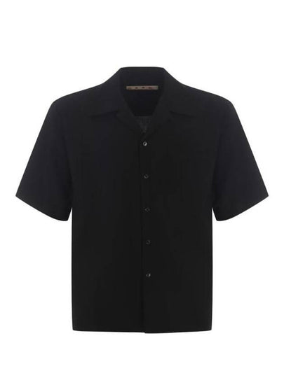 Cuban Collar Virgin Wool Short Sleeve Shirt Black - MARNI - BALAAN 2