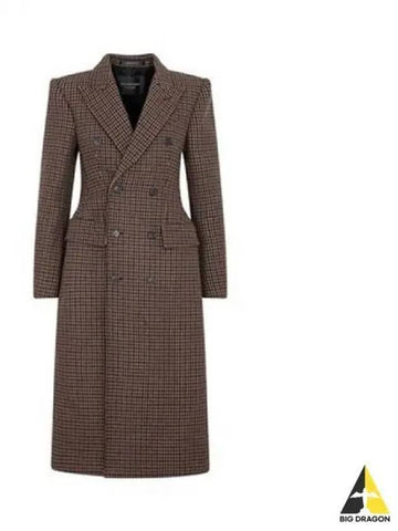 Women s Capote Hounds Check Long Coat Brown 725263 TNU15 - BALENCIAGA - BALAAN 1