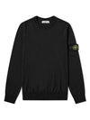 Men's Wappen Patch Crew Neck Wool Knit Top Black - STONE ISLAND - BALAAN 1