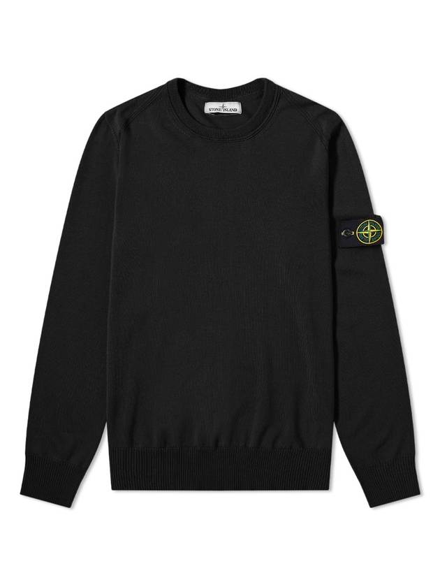 Men's Wappen Patch Crew Neck Wool Knit Top Black - STONE ISLAND - BALAAN 1