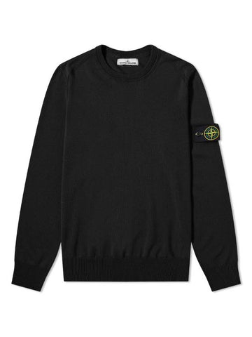 Men's Wappen Patch Crew Neck Wool Knit Top Black - STONE ISLAND - BALAAN 1