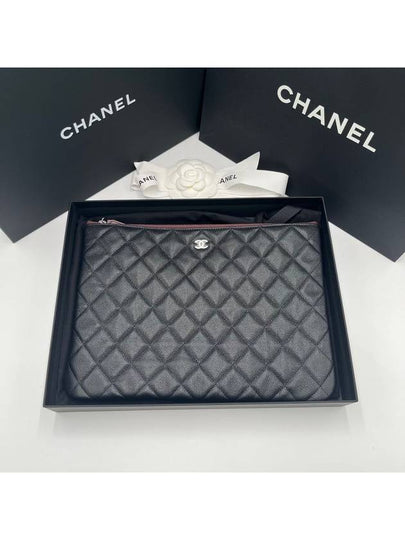 Silver CC Logo Medium Calfskin Clutch Bag Black - CHANEL - BALAAN 2