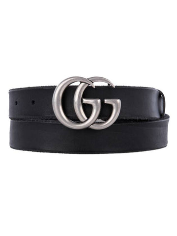 Silver Hardware GG Marmont Double Buckle Leather Belt Black - GUCCI - BALAAN 1