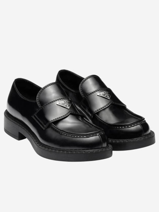 Chocolate Brushed Leather Loafers Black - PRADA - BALAAN 2