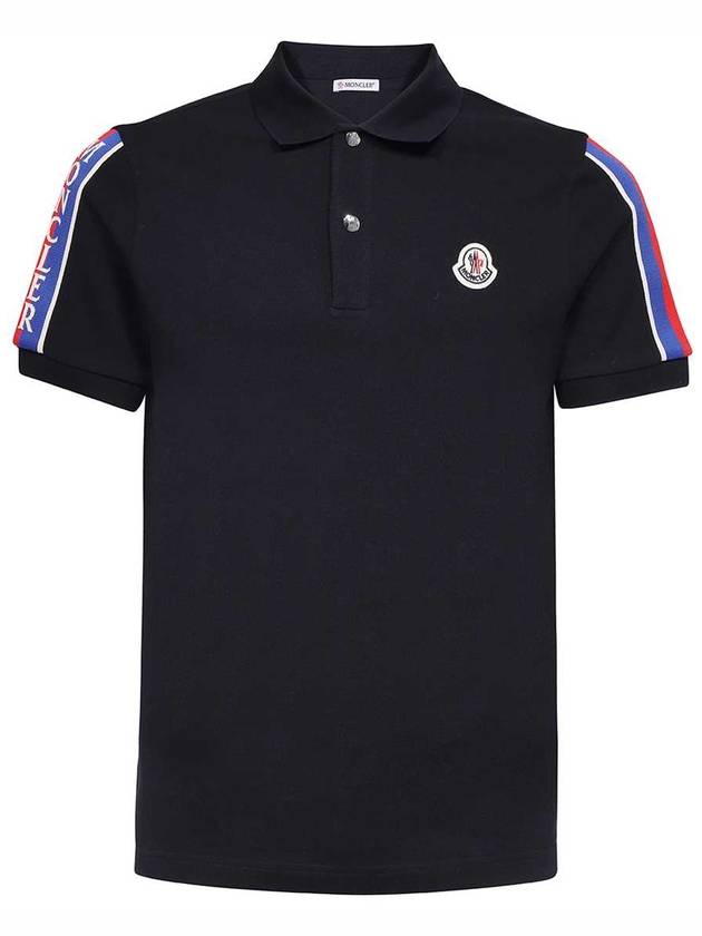 Stripe Trimming Logo Short Sleeve Polo Shirt Navy - MONCLER - BALAAN 2