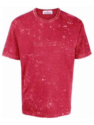 Men's Off Tie Dye Logo Short Sleeve T-Shirt Fuchsia - STONE ISLAND - BALAAN 1