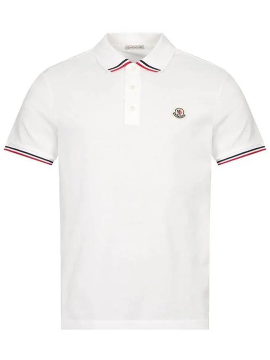 Logo Patch Three-Line Collar Short Sleeve Polo Shirt White - MONCLER - BALAAN 2