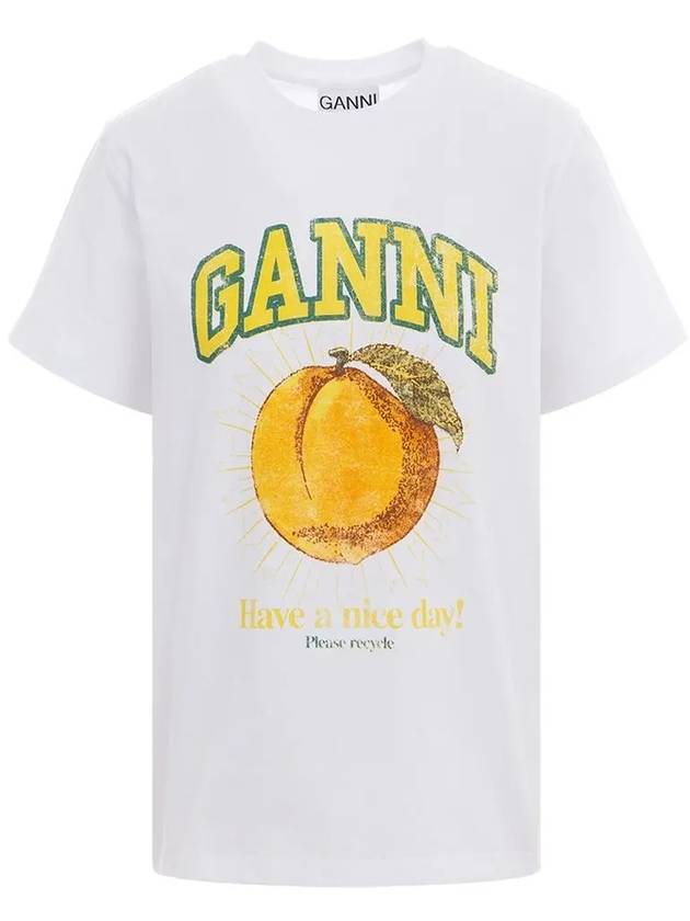 Women's Relaxed Peach Print Short Sleeve T-Shirt White - GANNI - BALAAN 3