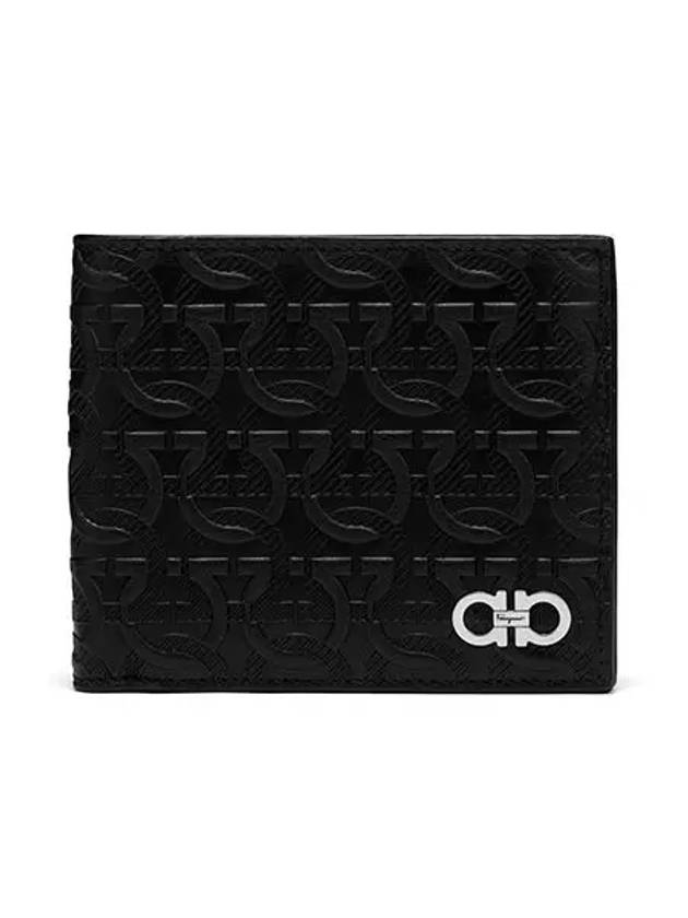 Gancini Embossed Logo Half Wallet Black - SALVATORE FERRAGAMO - BALAAN 3