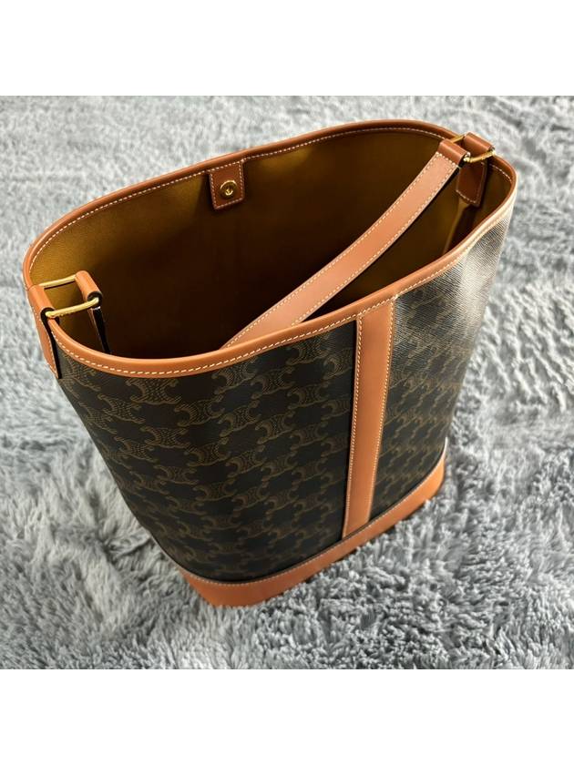 Medium Bucket In Triomphe Canvas And Calfskin Tan - CELINE - BALAAN 6