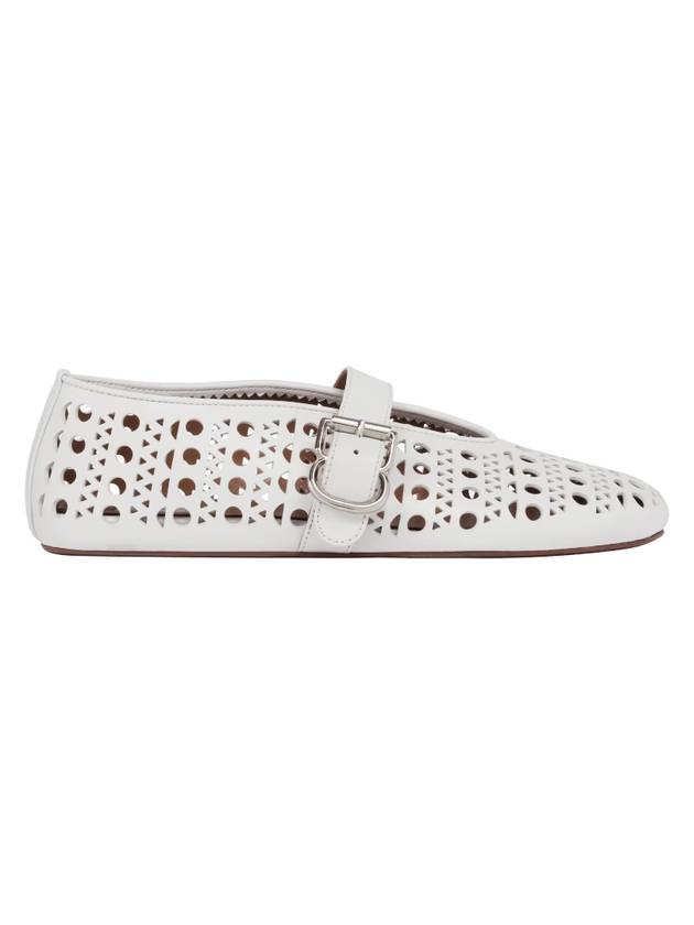 Buckle Laser Cut Leather Mary Jane Flat Whire - ALAIA - BALAAN 1