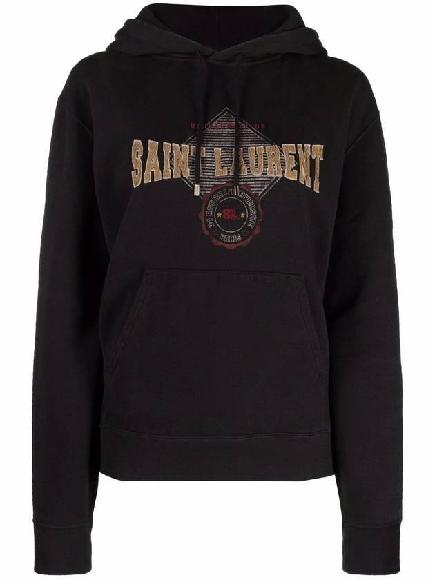 Women's University of Logo Graphic Hooded Top Black - SAINT LAURENT - BALAAN.