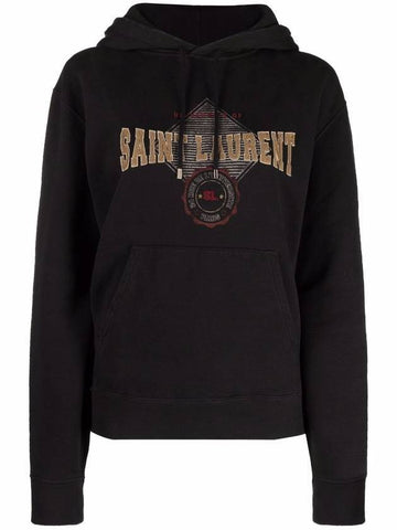 Women's University of Logo Graphic Hooded Top Black - SAINT LAURENT - BALAAN.