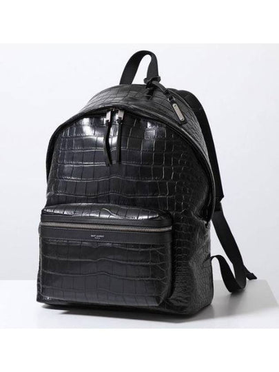 Crocodile Effect Logo Leather Backpack Black - SAINT LAURENT - BALAAN 2