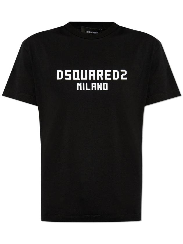 Dsquared2 T-shirt With Logo And Velvet Finish, Women's, Black - DSQUARED2 - BALAAN 1