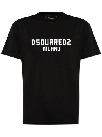 Dsquared2 T-shirt With Logo And Velvet Finish, Women's, Black - DSQUARED2 - BALAAN 1