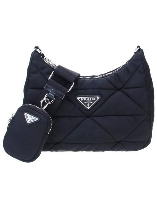 Triangle Logo Re-nylon Paddde Hobo Cross Bag Black - PRADA - BALAAN 2