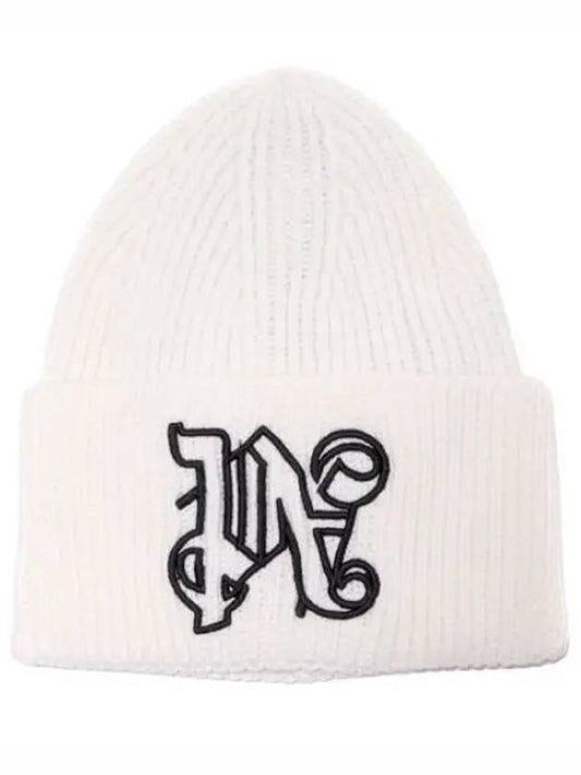 Monogram Logo Beanie White - PALM ANGELS - BALAAN 2