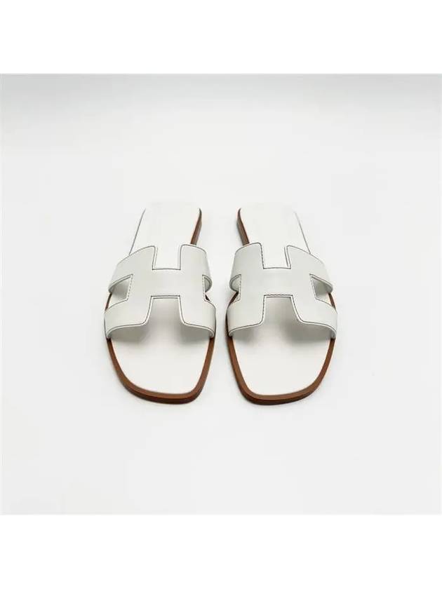 Oran Calfskin Slippers Blanc - HERMES - BALAAN 3