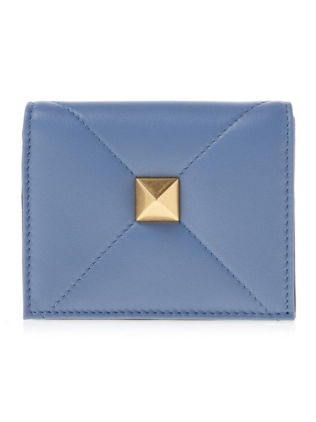 Roman Stud Small Nappa Leather Half Wallet Blue - VALENTINO - BALAAN 1