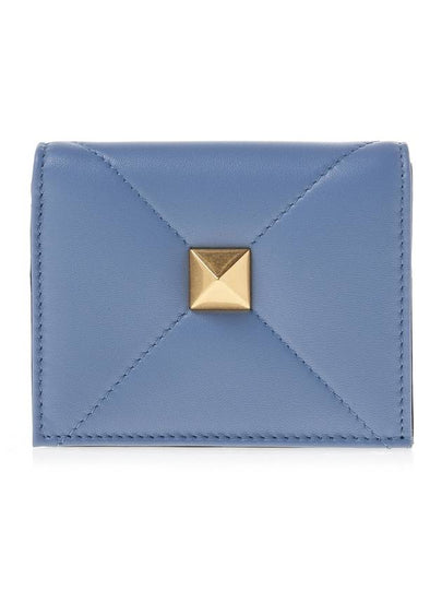 Roman Stud Small Nappa Leather Half Wallet Blue - VALENTINO - BALAAN 2