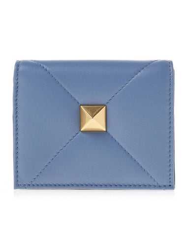 Roman Stud Small Nappa Leather Half Wallet Blue - VALENTINO - BALAAN 1