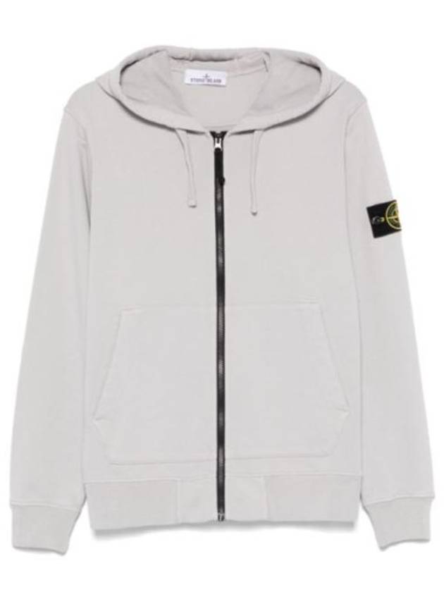 Organic Cotton Fleece Zip-Up Hoodie Grey - STONE ISLAND - BALAAN 7