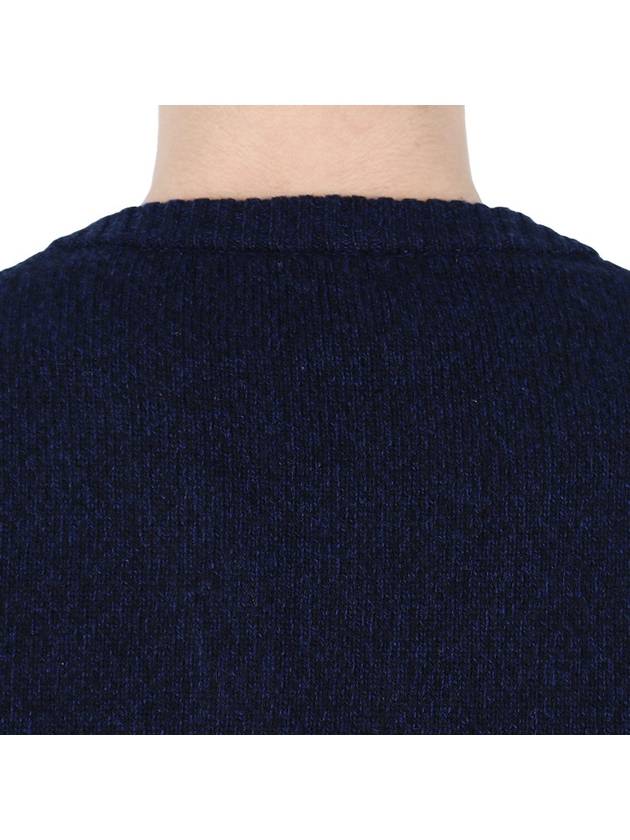 Heart Logo V Neck Cashmere Cardigan Navy - AMI - BALAAN 10