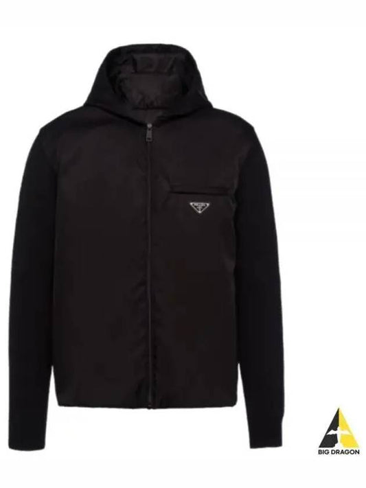 Triangle Logo Wool Nylon Gabardine Hooded Jacket Black - PRADA - BALAAN 2