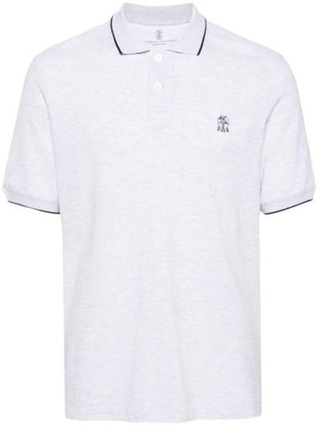 Logo Embroidered Short Sleeve Polo Shirt Heather Grey - BRUNELLO CUCINELLI - BALAAN 1