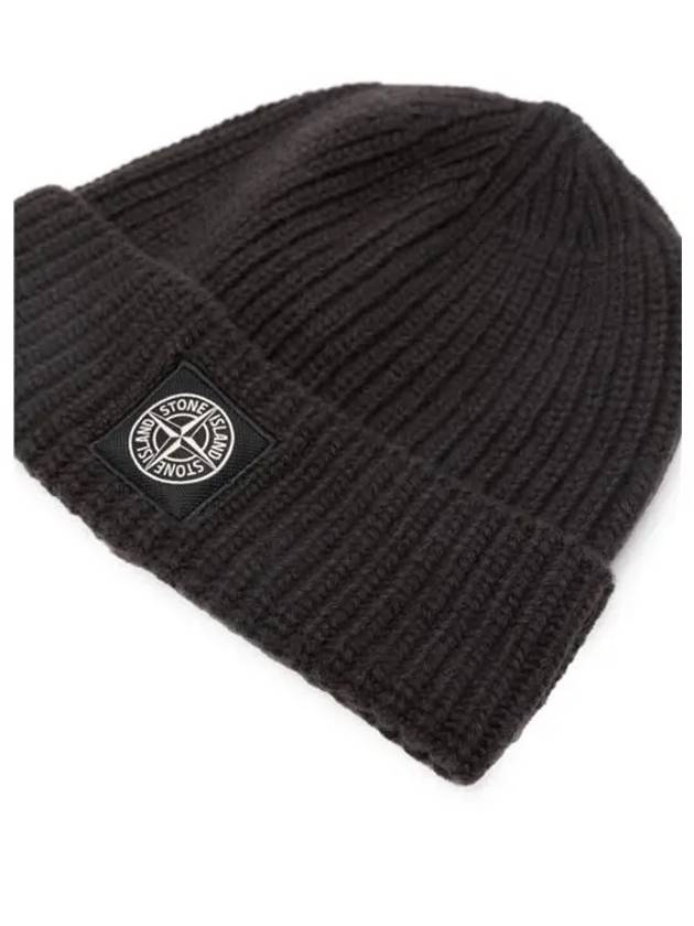 Logo Knit Beanie Black - STONE ISLAND - BALAAN 3