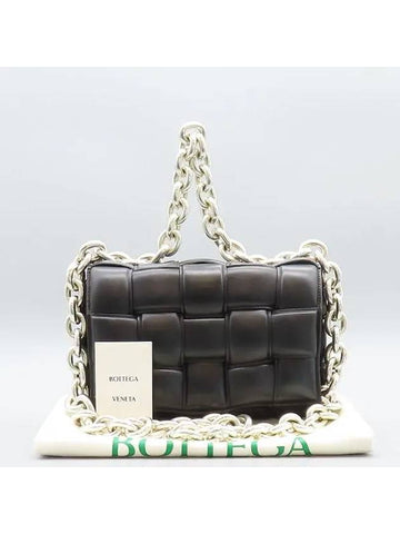 631421 Black Padded Leather Intrecciato Silver Chain Cassette Bag - BOTTEGA VENETA - BALAAN 1