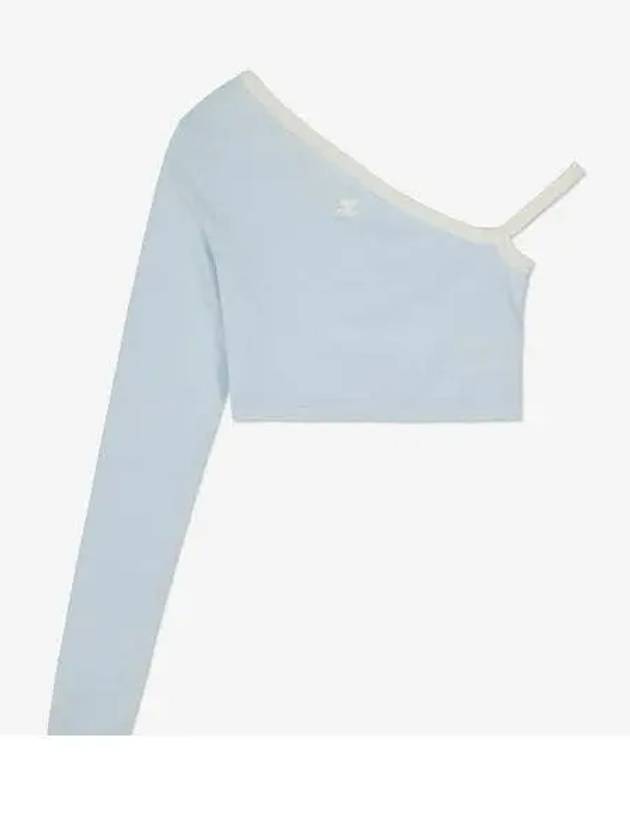 Asymmetric Contrast Crop Long Sleeve T-Shirt Ice Blue - COURREGES - BALAAN 2