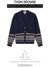 Seasonal Jacquard Striped V-neck Cardigan Navy - THOM BROWNE - BALAAN 3