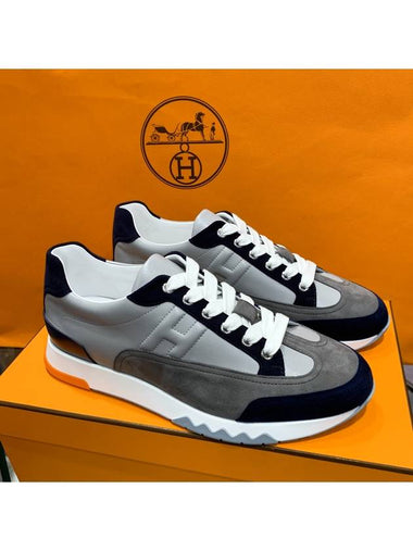 Men s Trail Sneakers Calfskin Navy Gray - HERMES - BALAAN 1