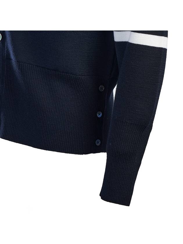 4-Bar V Neck Wool Cardigan Navy - THOM BROWNE - BALAAN 8