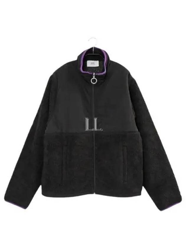 Logo Zip-up Shearling Jacket Black - AMI - BALAAN 2