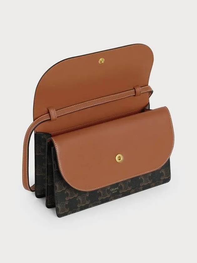 Wallet on Strap in Triomphe Canvas and Smooth Lambskin Tan - CELINE - BALAAN 4