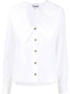 Women's Wide Collar Plunge Neck Cotton Shirt White - GANNI - BALAAN 2