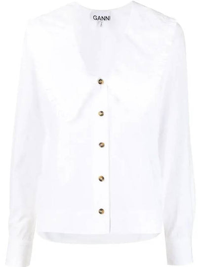 Women's Wide Collar Plunge Neck Cotton Shirt White - GANNI - BALAAN 2