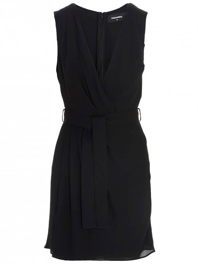 Women's Drape Silk Short Dress Black - DSQUARED2 - BALAAN 1