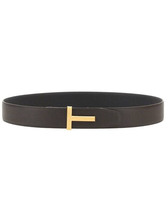 Gold Soft Grain Leather T Icon Belt Brown Black - TOM FORD - BALAAN 7